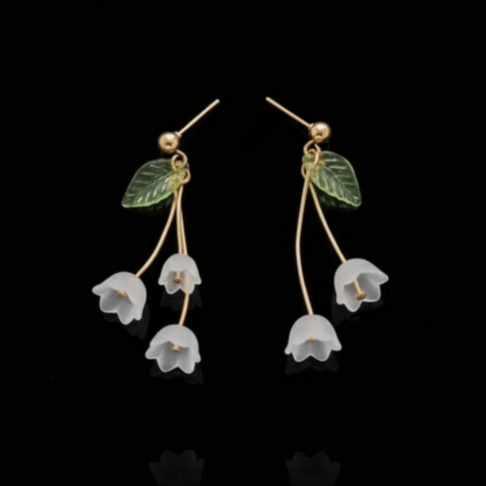 Elegant Gold and White Floral Earrings